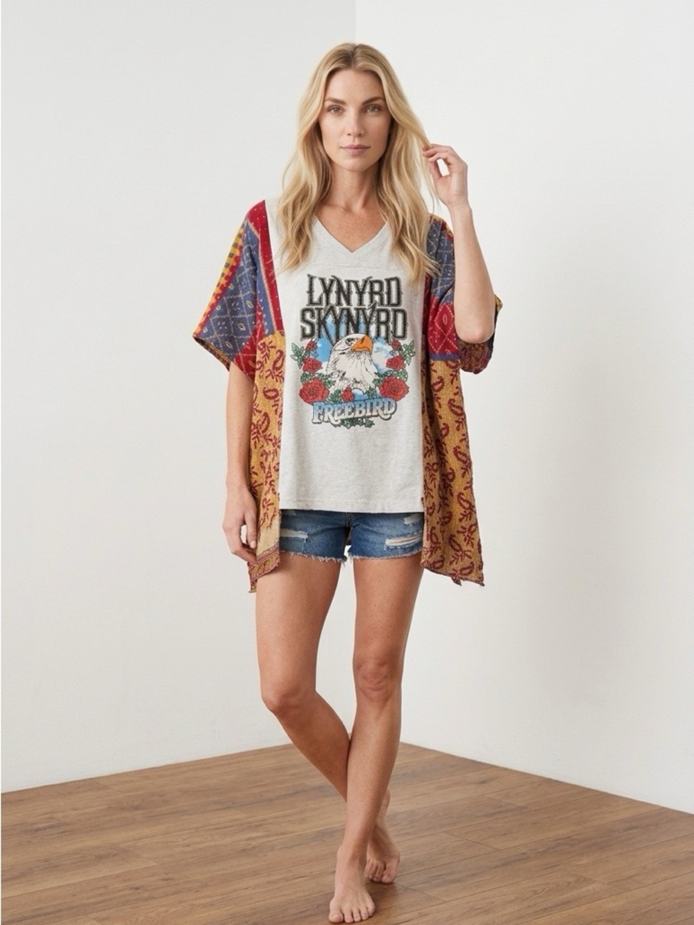 Handcrafted Upcycled Lynyrd Skynyrd Kantha Tunic NWT One Size - Picture 2 of 11
